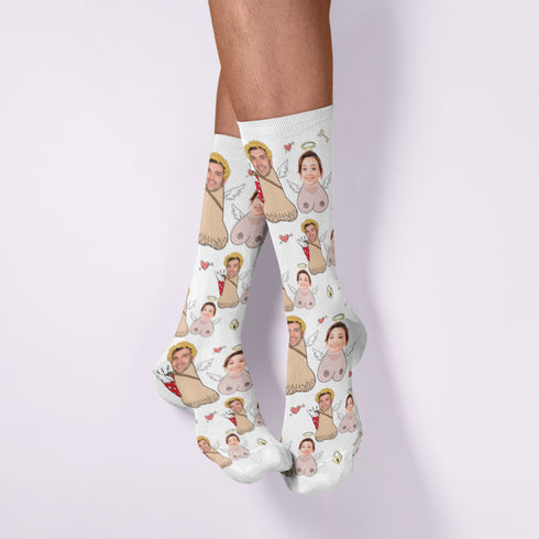 Personalised Cupid Couple Face Socks